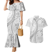 Niue White Sunday Couples Matching Mermaid Dress and Hawaiian Shirt Niuean Lotu Tamaiti Hiapo Pattern LT9 White - Polynesian Pride