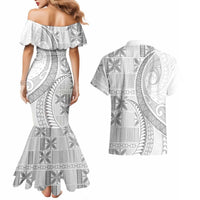 Niue White Sunday Couples Matching Mermaid Dress and Hawaiian Shirt Niuean Lotu Tamaiti Hiapo Pattern LT9 - Polynesian Pride