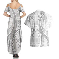 Niue White Sunday Couples Matching Summer Maxi Dress and Hawaiian Shirt Niuean Lotu Tamaiti Hiapo Pattern LT9 - Polynesian Pride