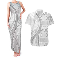 Niue White Sunday Couples Matching Tank Maxi Dress and Hawaiian Shirt Niuean Lotu Tamaiti Hiapo Pattern LT9 White - Polynesian Pride