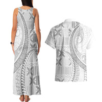 Niue White Sunday Couples Matching Tank Maxi Dress and Hawaiian Shirt Niuean Lotu Tamaiti Hiapo Pattern LT9 - Polynesian Pride