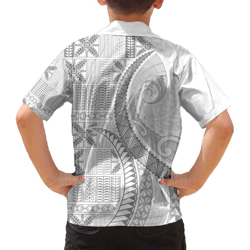 Niue White Sunday Family Matching Long Sleeve Bodycon Dress and Hawaiian Shirt Niuean Lotu Tamaiti Hiapo Pattern LT9 - Polynesian Pride