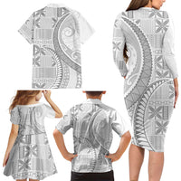 Niue White Sunday Family Matching Long Sleeve Bodycon Dress and Hawaiian Shirt Niuean Lotu Tamaiti Hiapo Pattern LT9 - Polynesian Pride