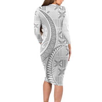 Niue White Sunday Family Matching Long Sleeve Bodycon Dress and Hawaiian Shirt Niuean Lotu Tamaiti Hiapo Pattern LT9 - Polynesian Pride