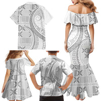 Niue White Sunday Family Matching Mermaid Dress and Hawaiian Shirt Niuean Lotu Tamaiti Hiapo Pattern LT9 - Polynesian Pride
