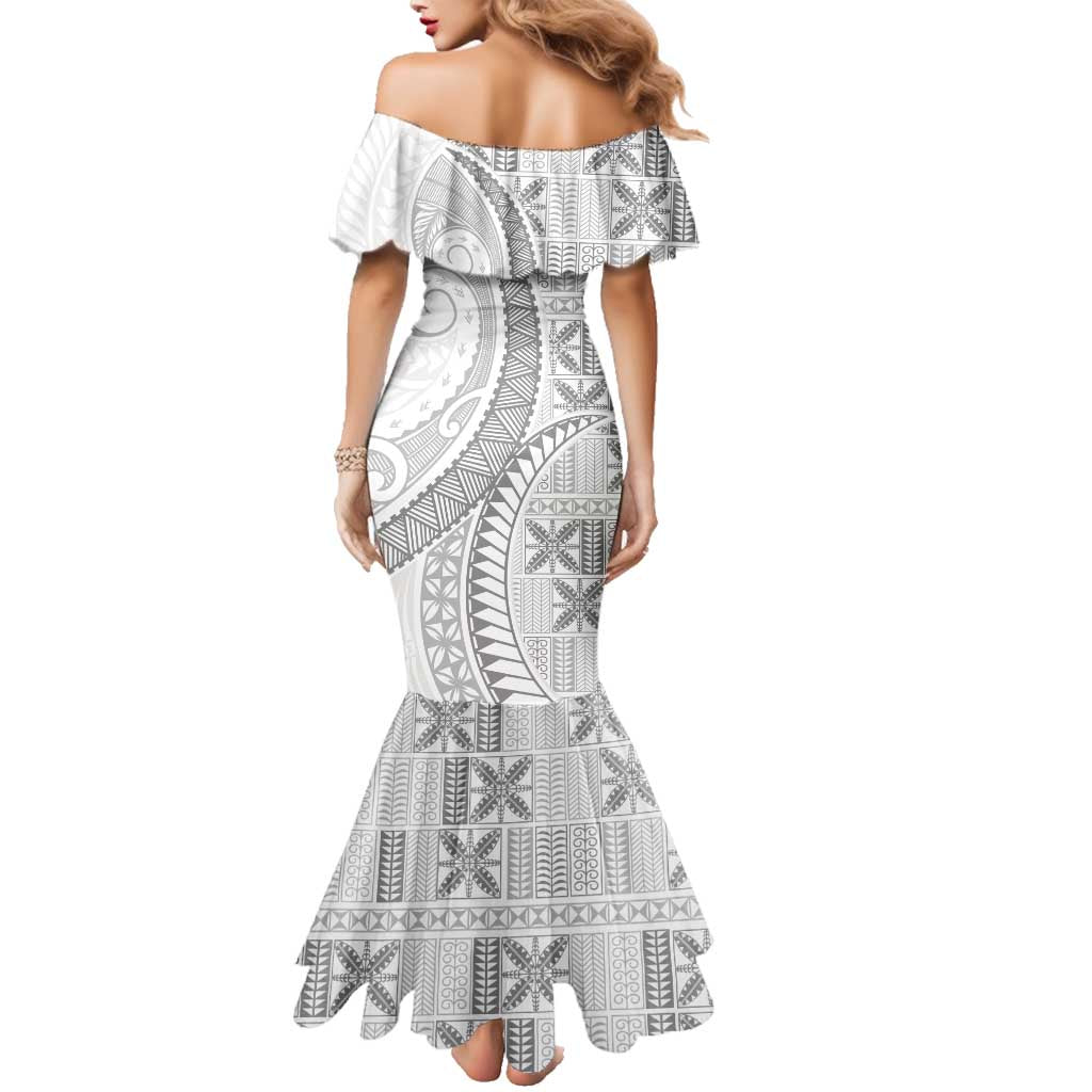 Niue White Sunday Family Matching Mermaid Dress and Hawaiian Shirt Niuean Lotu Tamaiti Hiapo Pattern LT9 - Polynesian Pride