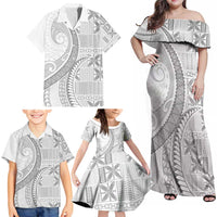 Niue White Sunday Family Matching Off Shoulder Maxi Dress and Hawaiian Shirt Niuean Lotu Tamaiti Hiapo Pattern LT9 - Polynesian Pride