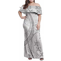 Niue White Sunday Family Matching Off Shoulder Maxi Dress and Hawaiian Shirt Niuean Lotu Tamaiti Hiapo Pattern LT9 Mom's Dress White - Polynesian Pride