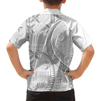 Niue White Sunday Family Matching Short Sleeve Bodycon Dress and Hawaiian Shirt Niuean Lotu Tamaiti Hiapo Pattern LT9 - Polynesian Pride