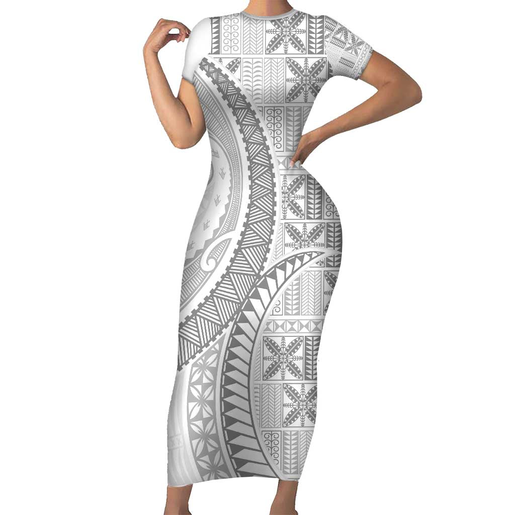Niue White Sunday Family Matching Short Sleeve Bodycon Dress and Hawaiian Shirt Niuean Lotu Tamaiti Hiapo Pattern LT9 Mom's Dress White - Polynesian Pride