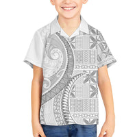 Niue White Sunday Family Matching Short Sleeve Bodycon Dress and Hawaiian Shirt Niuean Lotu Tamaiti Hiapo Pattern LT9 Son's Shirt White - Polynesian Pride