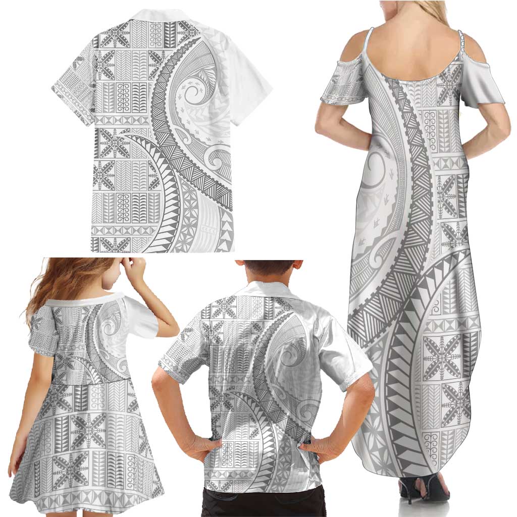 Niue White Sunday Family Matching Summer Maxi Dress and Hawaiian Shirt Niuean Lotu Tamaiti Hiapo Pattern LT9 - Polynesian Pride