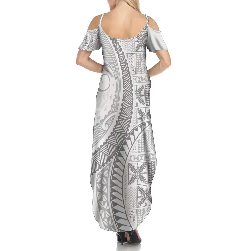 Niue White Sunday Family Matching Summer Maxi Dress and Hawaiian Shirt Niuean Lotu Tamaiti Hiapo Pattern LT9 - Polynesian Pride
