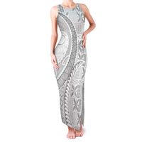 Niue White Sunday Family Matching Tank Maxi Dress and Hawaiian Shirt Niuean Lotu Tamaiti Hiapo Pattern LT9 Mom's Dress White - Polynesian Pride