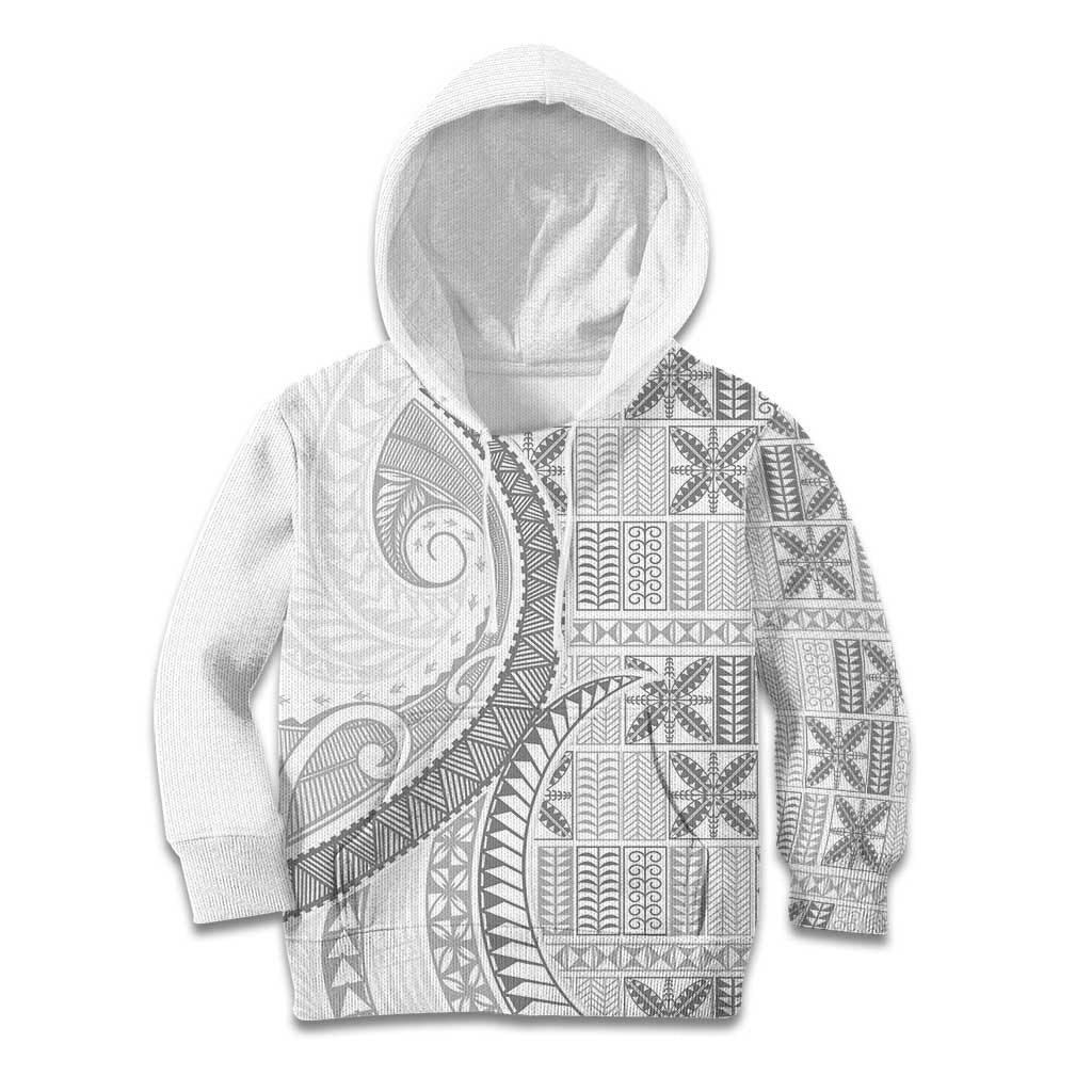 Niue White Sunday Kid Hoodie Niuean Lotu Tamaiti Hiapo Pattern - Polynesian Pride