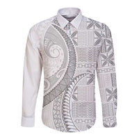Niue White Sunday Long Sleeve Button Shirt Niuean Lotu Tamaiti Hiapo Pattern LT9 Unisex White - Polynesian Pride