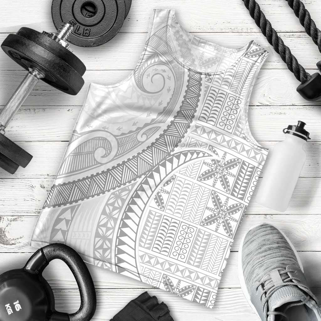 Niue White Sunday Men Tank Top Niuean Lotu Tamaiti Hiapo Pattern - Polynesian Pride