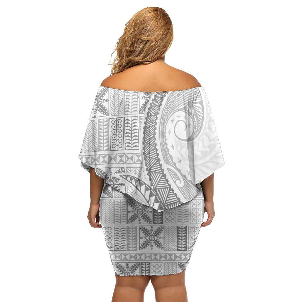 Niue White Sunday Off Shoulder Short Dress Niuean Lotu Tamaiti Hiapo Pattern - Polynesian Pride