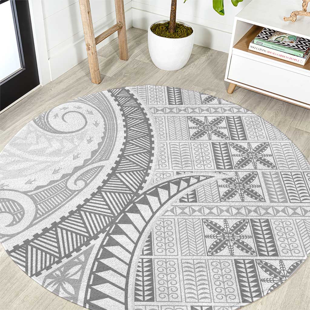 Niue White Sunday Round Carpet Niuean Lotu Tamaiti Hiapo Pattern LT9 White - Polynesian Pride