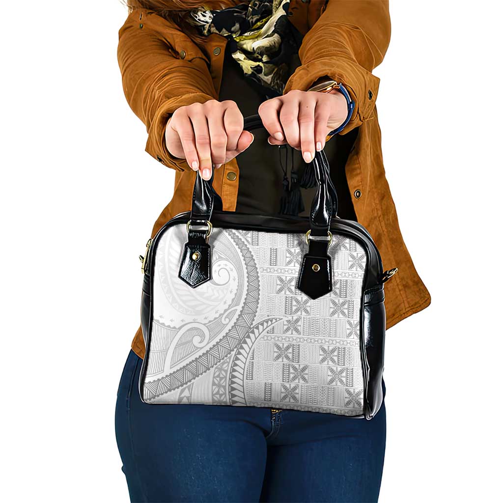Niue White Sunday Shoulder Handbag Niuean Lotu Tamaiti Hiapo Pattern - Polynesian Pride