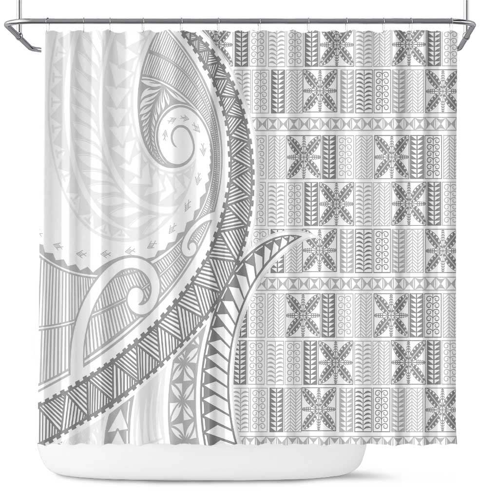 Niue White Sunday Shower Curtain Niuean Lotu Tamaiti Hiapo Pattern LT9 White - Polynesian Pride