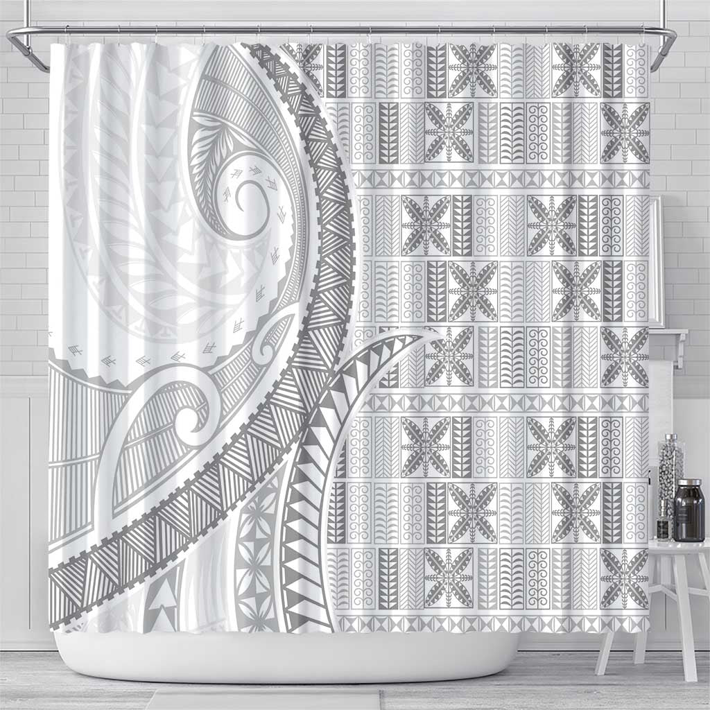 Niue White Sunday Shower Curtain Niuean Lotu Tamaiti Hiapo Pattern LT9 - Polynesian Pride