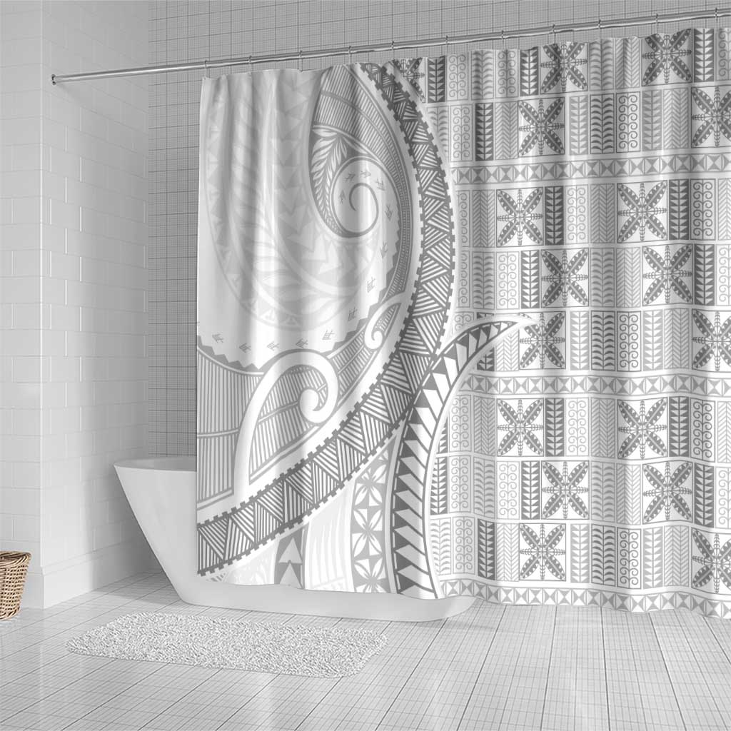 Niue White Sunday Shower Curtain Niuean Lotu Tamaiti Hiapo Pattern LT9 - Polynesian Pride