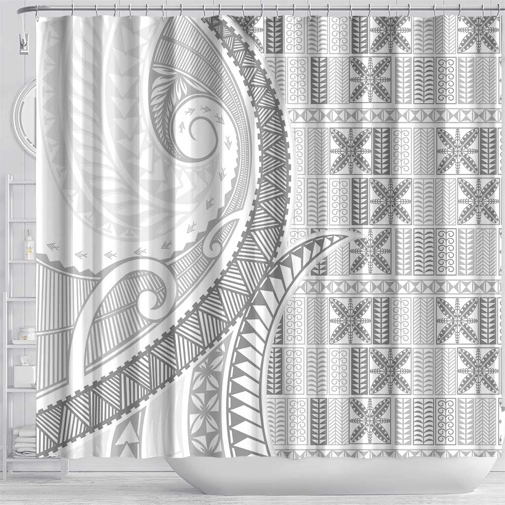 Niue White Sunday Shower Curtain Niuean Lotu Tamaiti Hiapo Pattern LT9 - Polynesian Pride