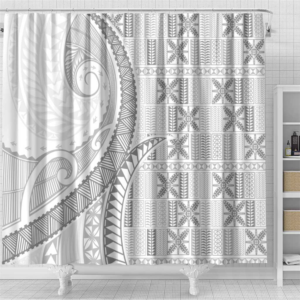 Niue White Sunday Shower Curtain Niuean Lotu Tamaiti Hiapo Pattern LT9 - Polynesian Pride
