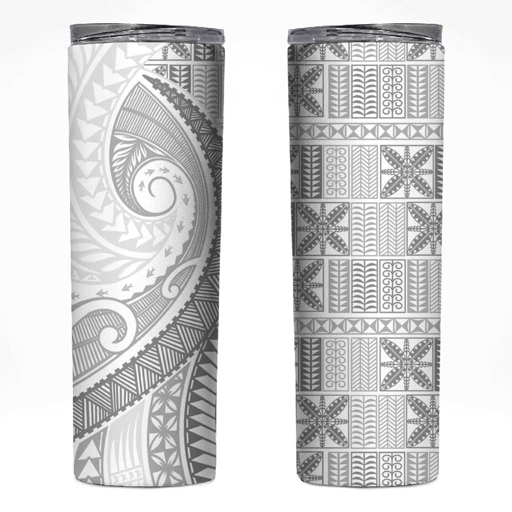 Niue White Sunday Skinny Tumbler Niuean Lotu Tamaiti Hiapo Pattern LT9 White - Polynesian Pride
