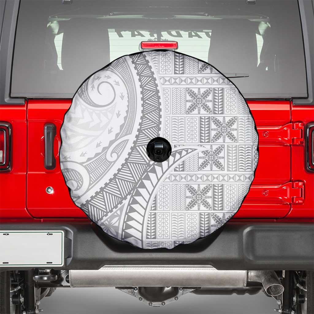 Niue White Sunday Spare Tire Cover Niuean Lotu Tamaiti Hiapo Pattern LT9 - Polynesian Pride