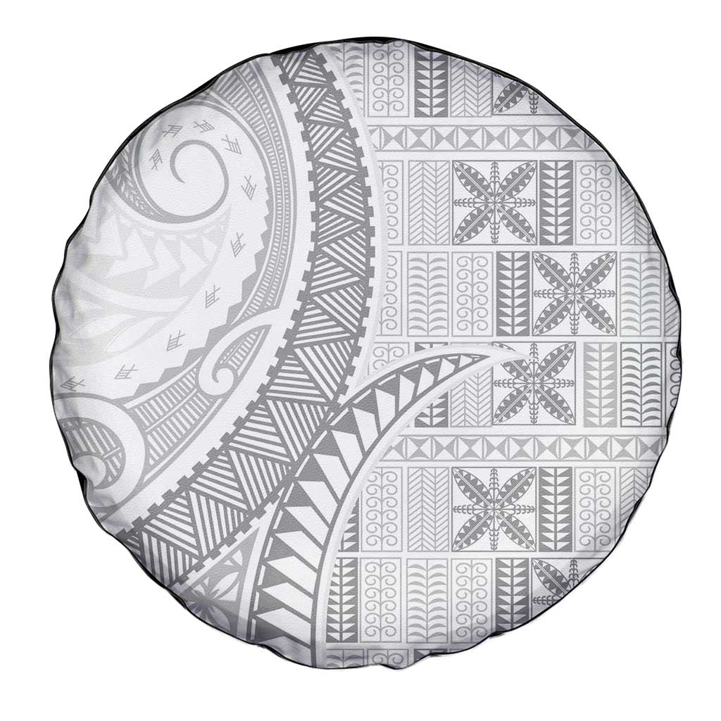 Niue White Sunday Spare Tire Cover Niuean Lotu Tamaiti Hiapo Pattern LT9 - Polynesian Pride