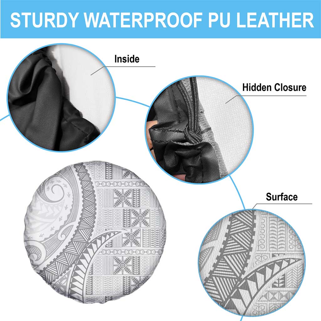 Niue White Sunday Spare Tire Cover Niuean Lotu Tamaiti Hiapo Pattern LT9 - Polynesian Pride