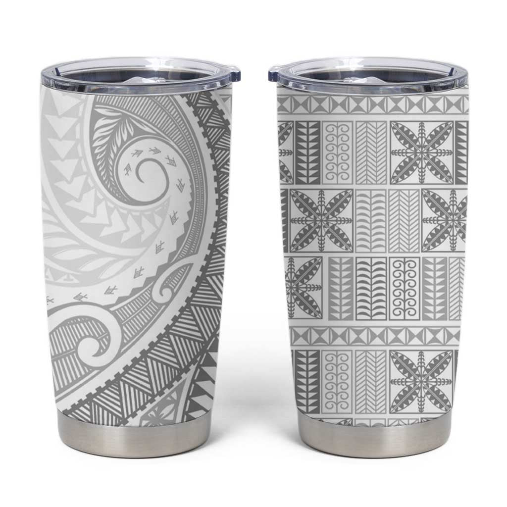 Niue White Sunday Tumbler Cup Niuean Lotu Tamaiti Hiapo Pattern LT9 White - Polynesian Pride