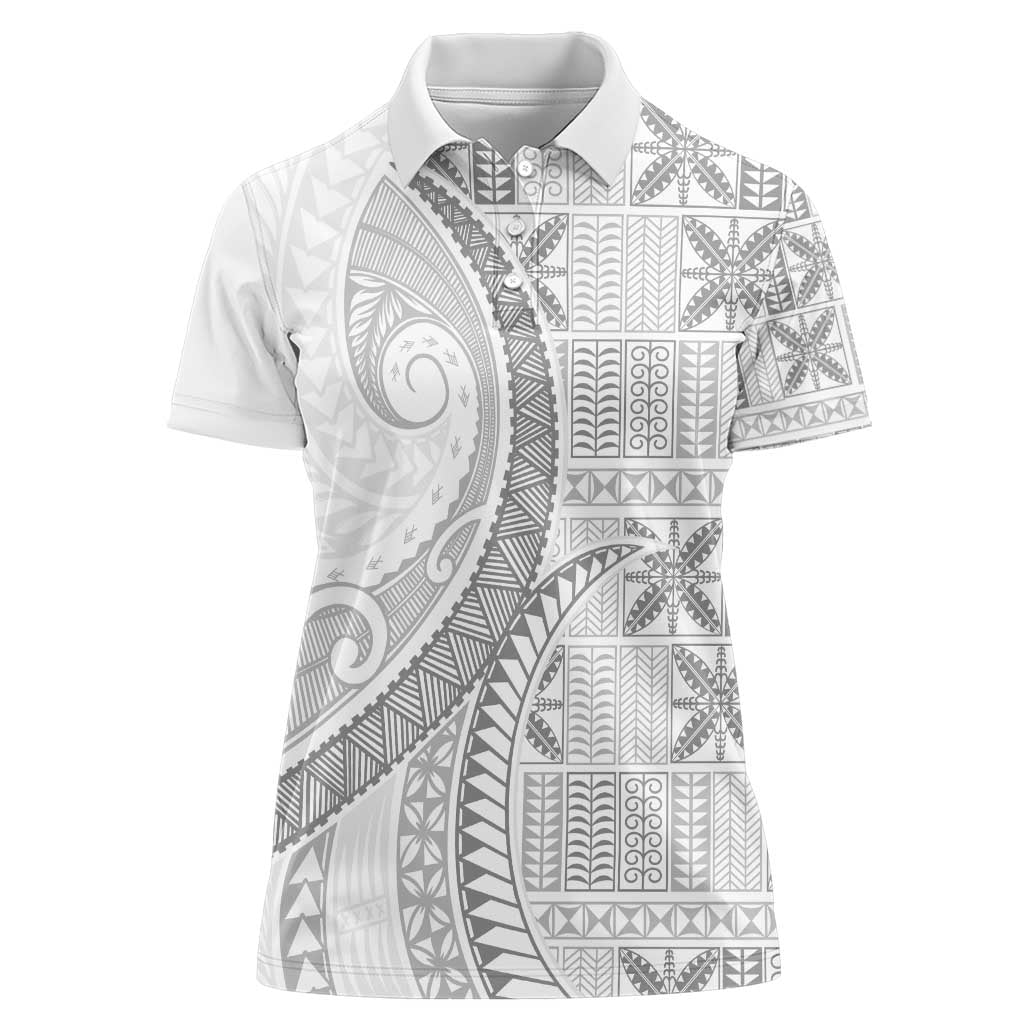 Niue White Sunday Women Polo Shirt Niuean Lotu Tamaiti Hiapo Pattern LT9 Female White - Polynesian Pride