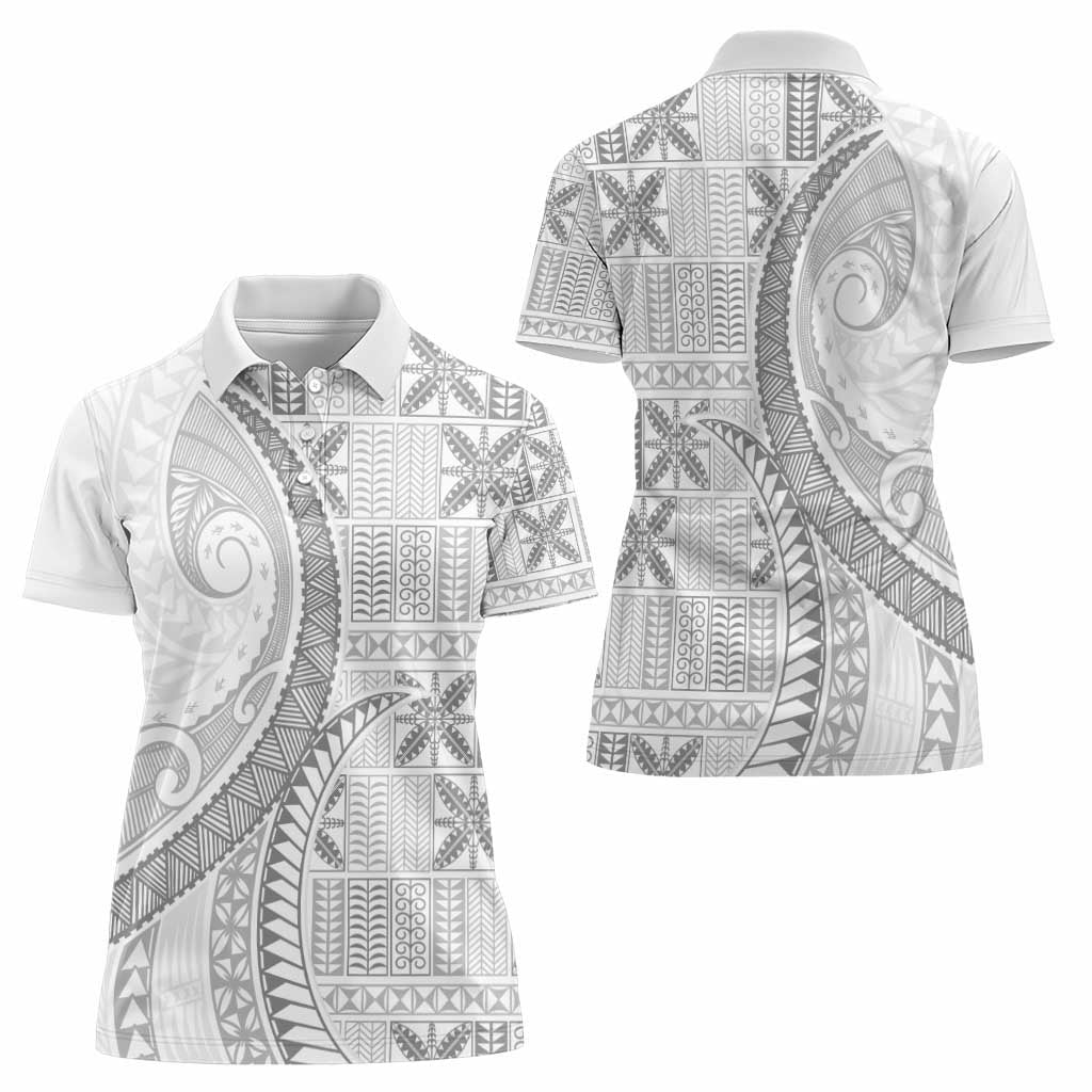 Niue White Sunday Women Polo Shirt Niuean Lotu Tamaiti Hiapo Pattern LT9 - Polynesian Pride