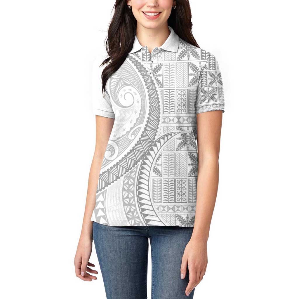 Niue White Sunday Women Polo Shirt Niuean Lotu Tamaiti Hiapo Pattern LT9 - Polynesian Pride
