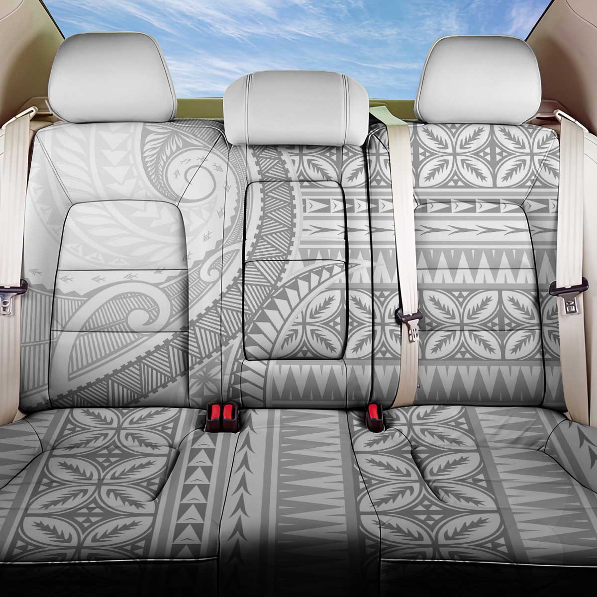 Polynesian White Sunday Back Car Seat Cover Lotu Tamaiti Melanesian Pattern LT9 One Size White - Polynesian Pride