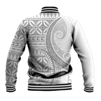 Polynesian White Sunday Baseball Jacket Lotu Tamaiti Melanesian Pattern LT9 - Polynesian Pride