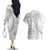 Polynesian White Sunday Couples Matching Off The Shoulder Long Sleeve Dress and Hawaiian Shirt Lotu Tamaiti Melanesian Pattern - Polynesian Pride