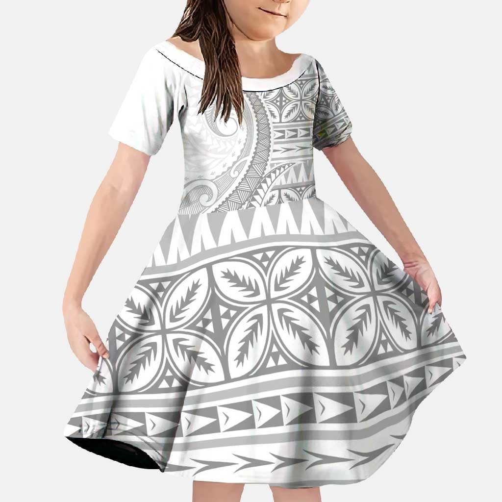 Polynesian White Sunday Family Matching Long Sleeve Bodycon Dress and Hawaiian Shirt Lotu Tamaiti Melanesian Pattern LT9 Daughter's Dress White - Polynesian Pride