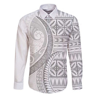 Polynesian White Sunday Family Matching Long Sleeve Bodycon Dress and Hawaiian Shirt Lotu Tamaiti Melanesian Pattern LT9 Dad's Shirt - Long Sleeve White - Polynesian Pride