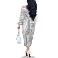 Polynesian White Sunday Family Matching Off The Shoulder Long Sleeve Dress and Hawaiian Shirt Lotu Tamaiti Melanesian Pattern LT9 - Polynesian Pride