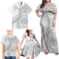 Polynesian White Sunday Family Matching Off Shoulder Maxi Dress and Hawaiian Shirt Lotu Tamaiti Melanesian Pattern LT9 - Polynesian Pride