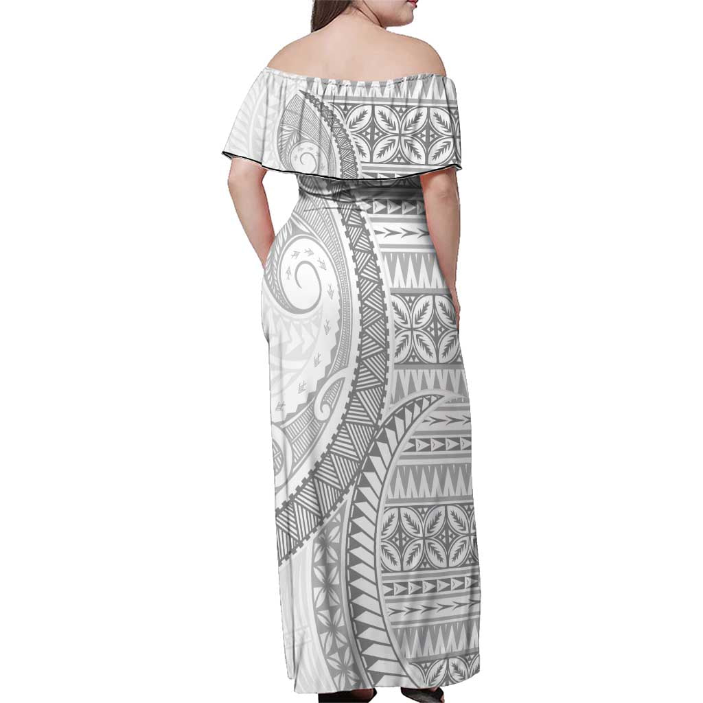 Polynesian White Sunday Family Matching Off Shoulder Maxi Dress and Hawaiian Shirt Lotu Tamaiti Melanesian Pattern LT9 - Polynesian Pride