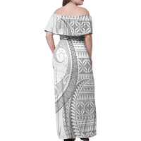 Polynesian White Sunday Family Matching Off Shoulder Maxi Dress and Hawaiian Shirt Lotu Tamaiti Melanesian Pattern LT9 - Polynesian Pride