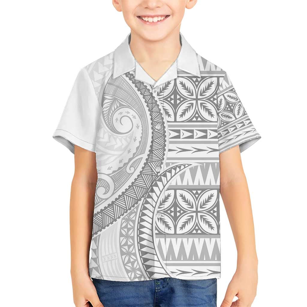 Polynesian White Sunday Family Matching Off Shoulder Maxi Dress and Hawaiian Shirt Lotu Tamaiti Melanesian Pattern LT9 Son's Shirt White - Polynesian Pride