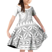Polynesian White Sunday Family Matching Off Shoulder Short Dress and Hawaiian Shirt Lotu Tamaiti Melanesian Pattern LT9 Daughter's Dress White - Polynesian Pride
