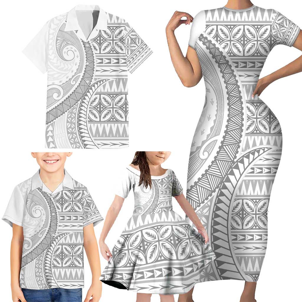 Polynesian White Sunday Family Matching Short Sleeve Bodycon Dress and Hawaiian Shirt Lotu Tamaiti Melanesian Pattern LT9 - Polynesian Pride