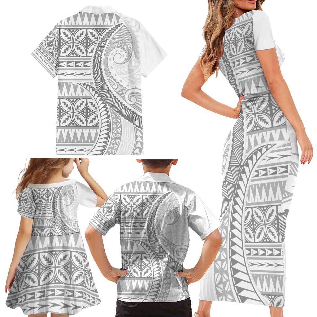 Polynesian White Sunday Family Matching Short Sleeve Bodycon Dress and Hawaiian Shirt Lotu Tamaiti Melanesian Pattern LT9 - Polynesian Pride